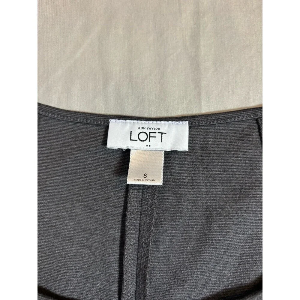 Ann Taylor Loft Sheath Dress Charcoal Gray Round Neck Capped Sleeve Zip Size 8 - Picture 4 of 7